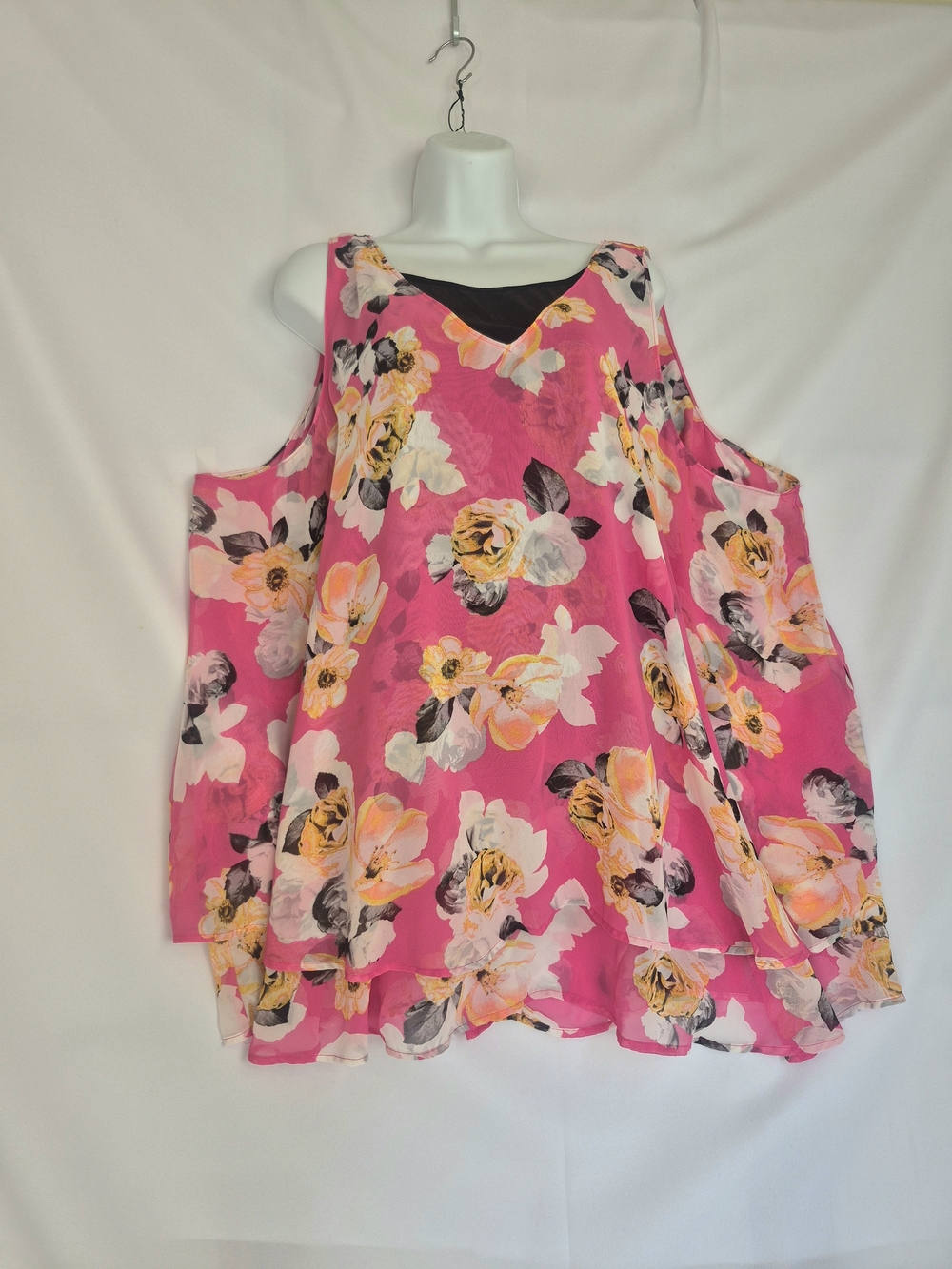 Lane Bryant Pink Floral Layered V-Neck Tank Top